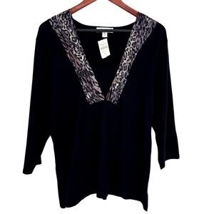 NEW NWT Coldwater Creek Sz XL Silk Blend Black Knit Sweater Blouse Shirt Top